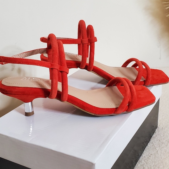 #23 Alfani Womens Paulina Red Open-Toed Ankle Strap Kitten Heels Shoes - Picture 3 of 7